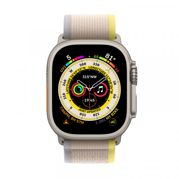 Apple Watch Ultra GPS + Cellular, 49 мм, корпус из титана, ремешок Trail, размер M/L, желтого/бежевого цвета